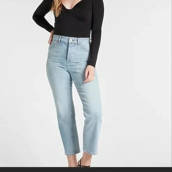 Express Womens Straight Leg Ankle Jeans Blue Stretch Light Wash High Rise Size 6 - Picture 1 of 6